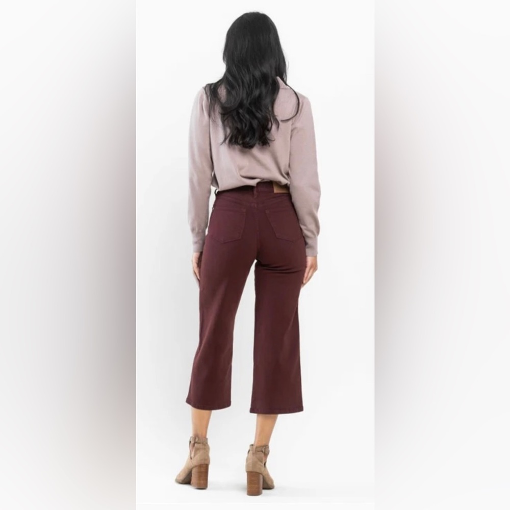 Judy Blue‎ Jeans Women's 3/26 Burgundy Wide Leg High Rise Stretch Garment Dyed - Picture 2 of 14